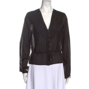 Veronica Beard V-Neck Sheer Blouse